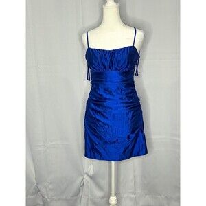 Emerald Sundae Women’s M Royal Blue Satin Mini Dress Ruched Bodycon Party